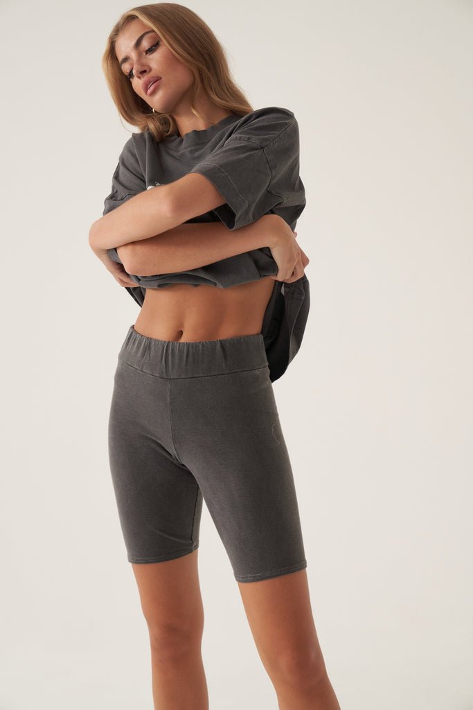 Washed Charcoal High Waisted Cycling Shorts