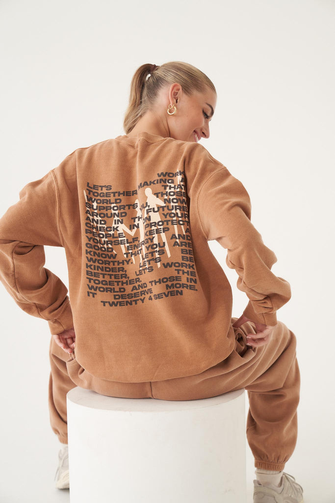 Support Your People Pecan Washed Sweater