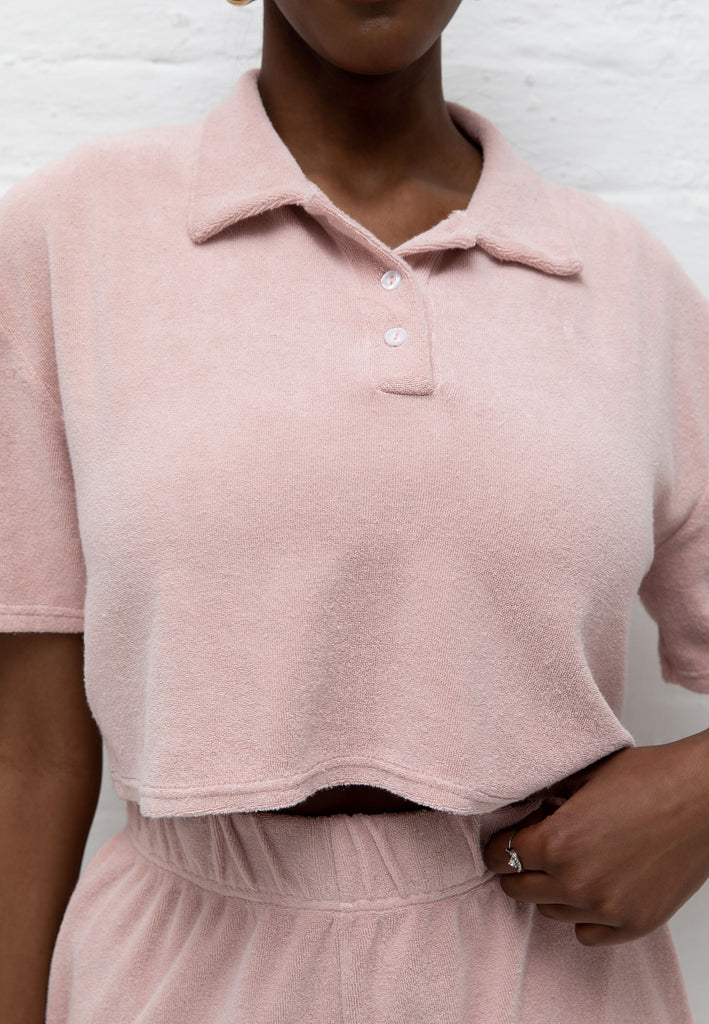 Towelling Cropped Polo Shirt
