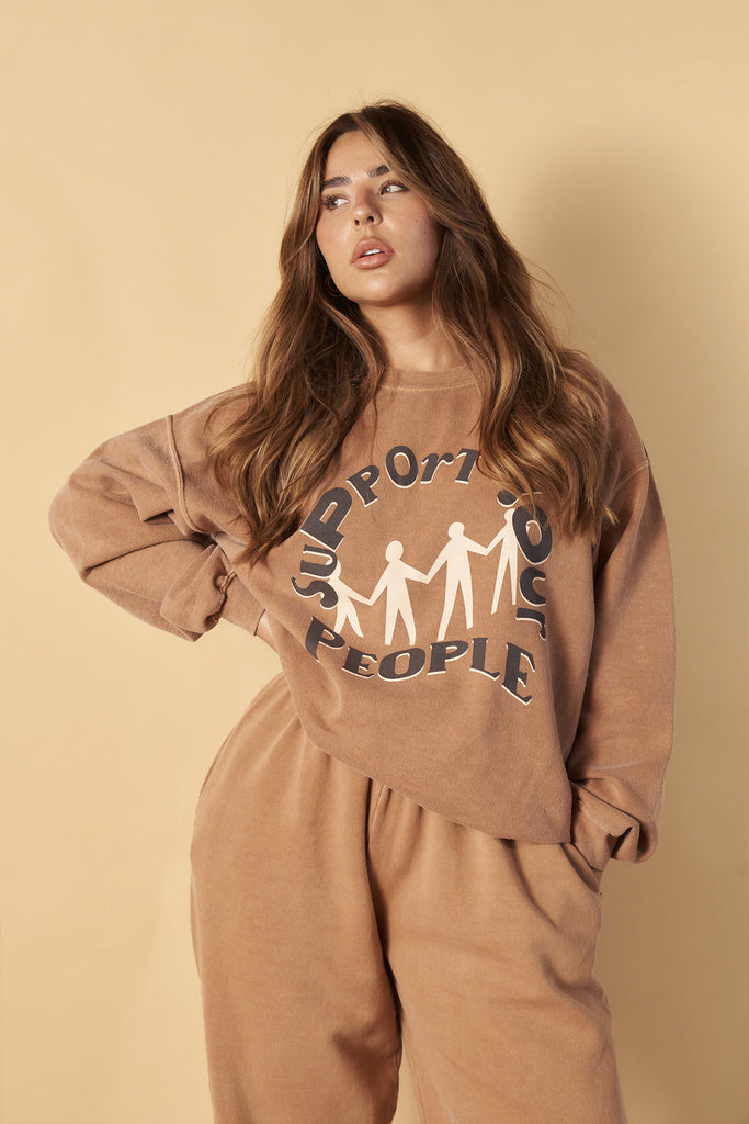 Support Your People Pecan Washed Sweater